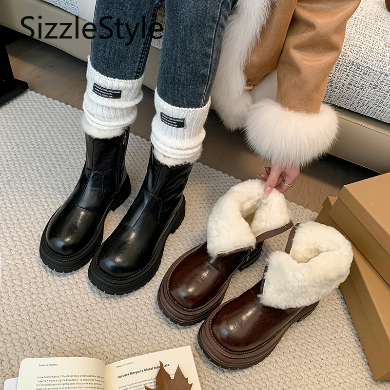 

Stylish Solid Color Waterproof Platform Side Zipper Comfortable Thick-soled Wool Warm Snow Boots for Women