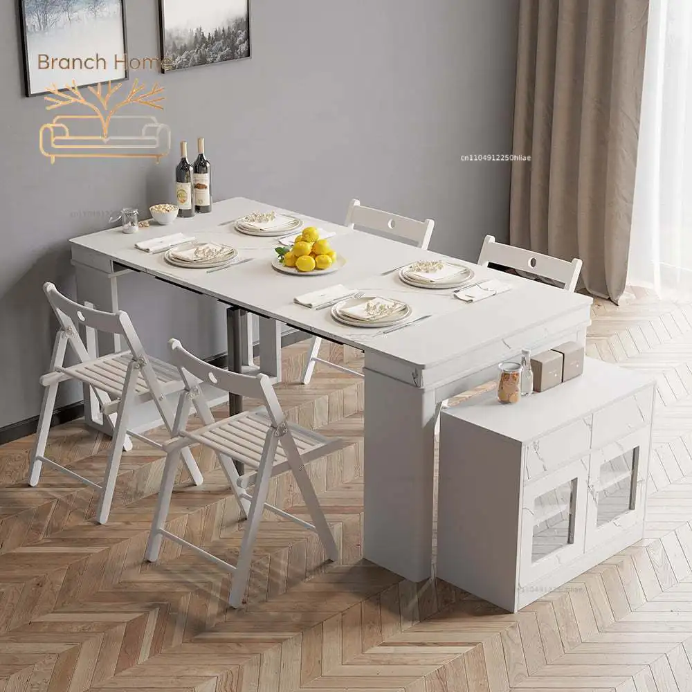 Multifunctional Dining Table Expandable Dining Table Storage Space Saving Rectangular Dining Table