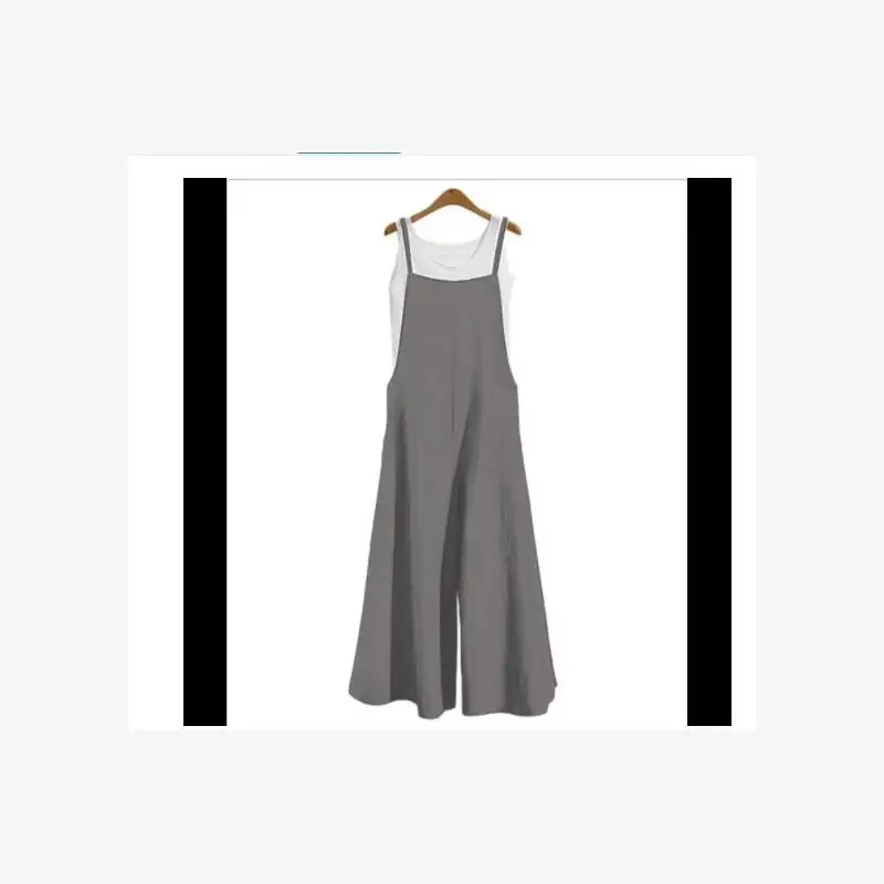 Mono casual de talla grande S5XL para mujer con pantalones con tirantes, cintura alta, pierna ancha, mezcla de algodón, Faion de verano para mediana edad L...