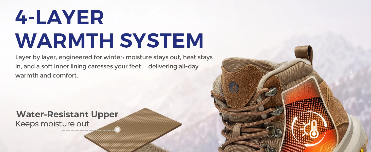FitVille Herren Winterstiefel, extra breite Wanderschuhe für Männer, wasserabweisend, warm, mit Plüschfutter, Schneewanderstiefel, rutschfest für den Herbst. – Detail 7