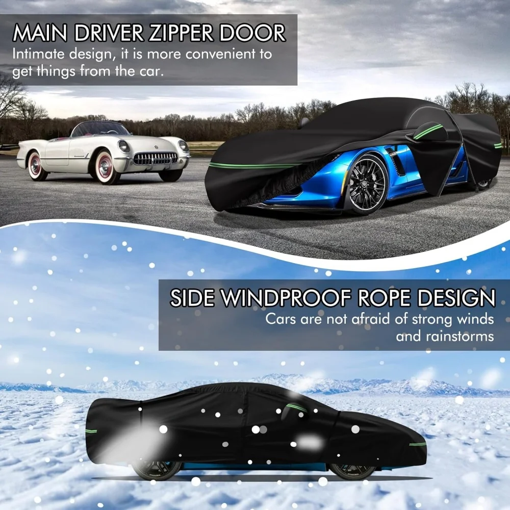 210T Outdoor Waterproof Car Covers Custom For Corvette C7 2014-2019 UV Protection with Zipper Door Reflective Strip Storage Bag