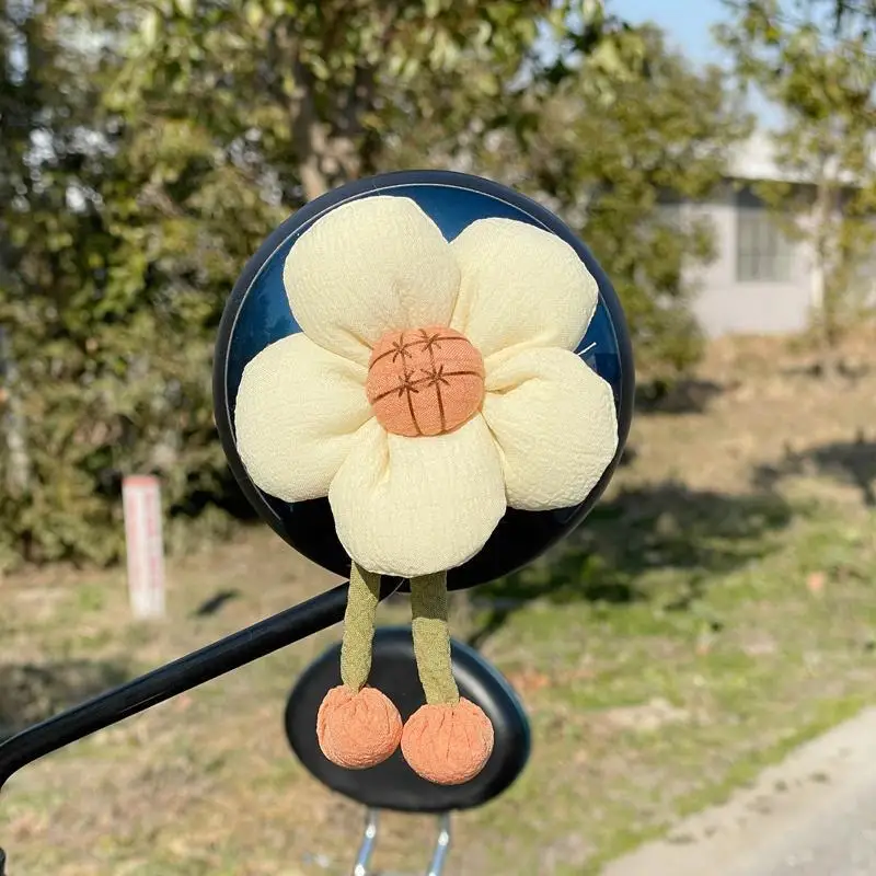 

2pcs Motorcycle Electric Bike Bicycle Rearview Mirror Small Flower Plush Patch Adhesive Handlebar Decoration