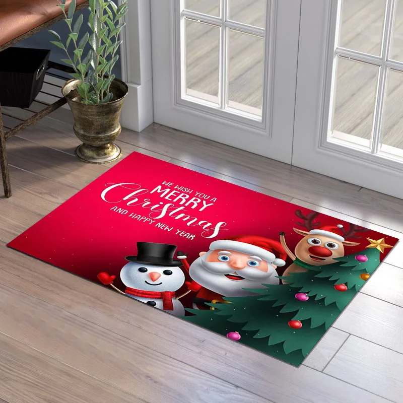 Christmas Santa Claus With Elk Decoration Carpets Living Room Bedroom Kitchen Bathroom Area Rugs Soft Doormat Non-slip Floor Mat