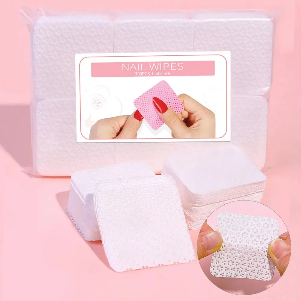 300pcs Lint-Free Gel Nail Polish Remover Wipes Cotton Non Woven Nail Cleaning Pads Colorful Cosmetic Nail Wipes