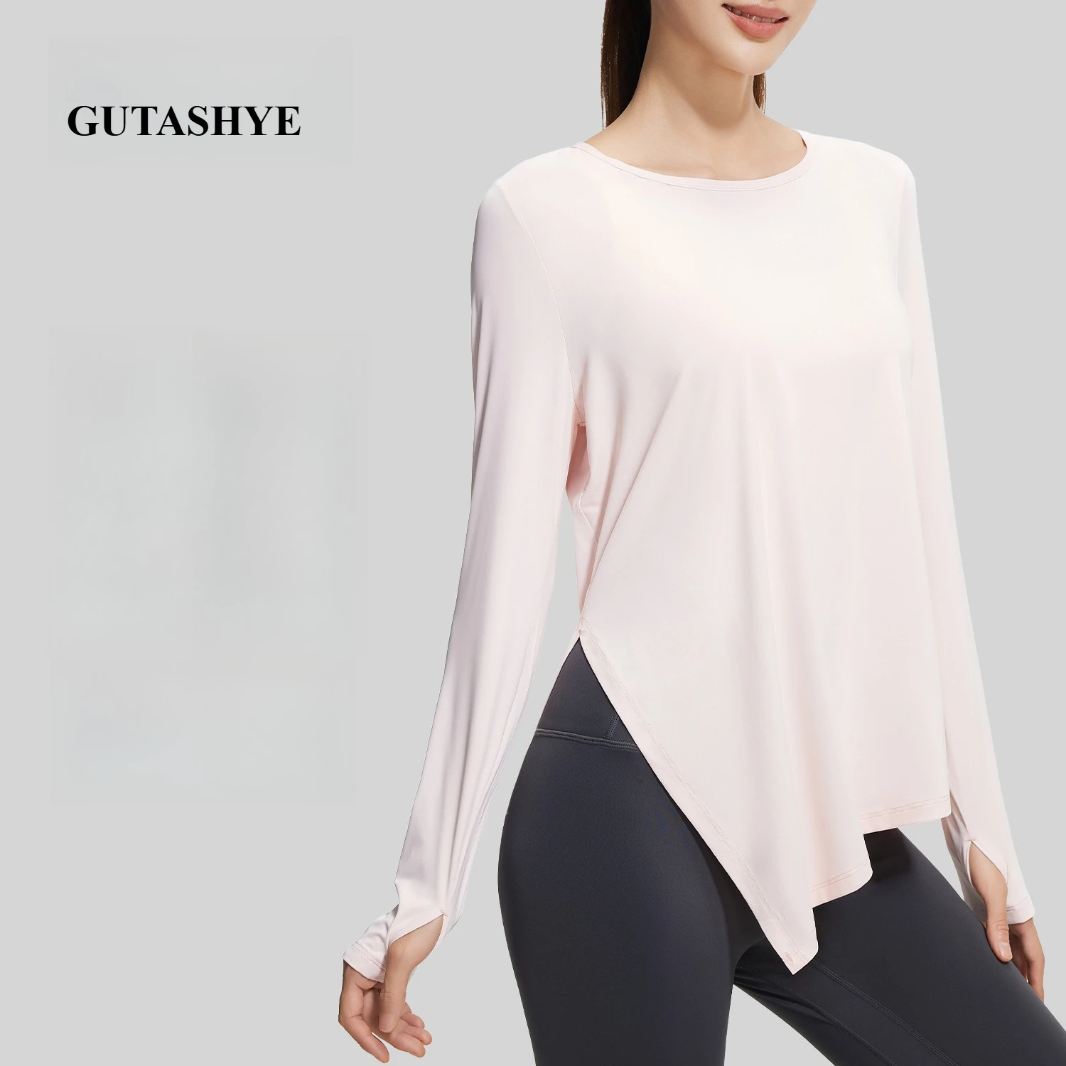 

Women Ice Silk Long Sleeve Yoga Top Cool Breathable Loose Fit Side Slit Yoga Cover Up Outdoor Fitness Blouse