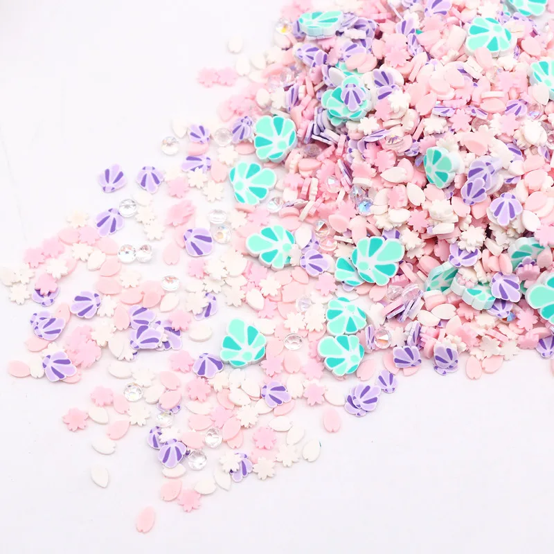 Nail Art Polymer Clay Slices Romantic Themed Fake Shell Clay Slices Sakura Pearls Mixed Sprinkles Supplies Slime Crafts Filling