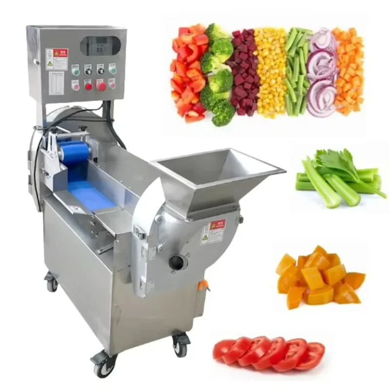 Hot Sale Commercial Dicer Slicer Chopper Shredder Cutter Double Heads Roots Leafy Tomato Fruit Vegetables Cutting Machine