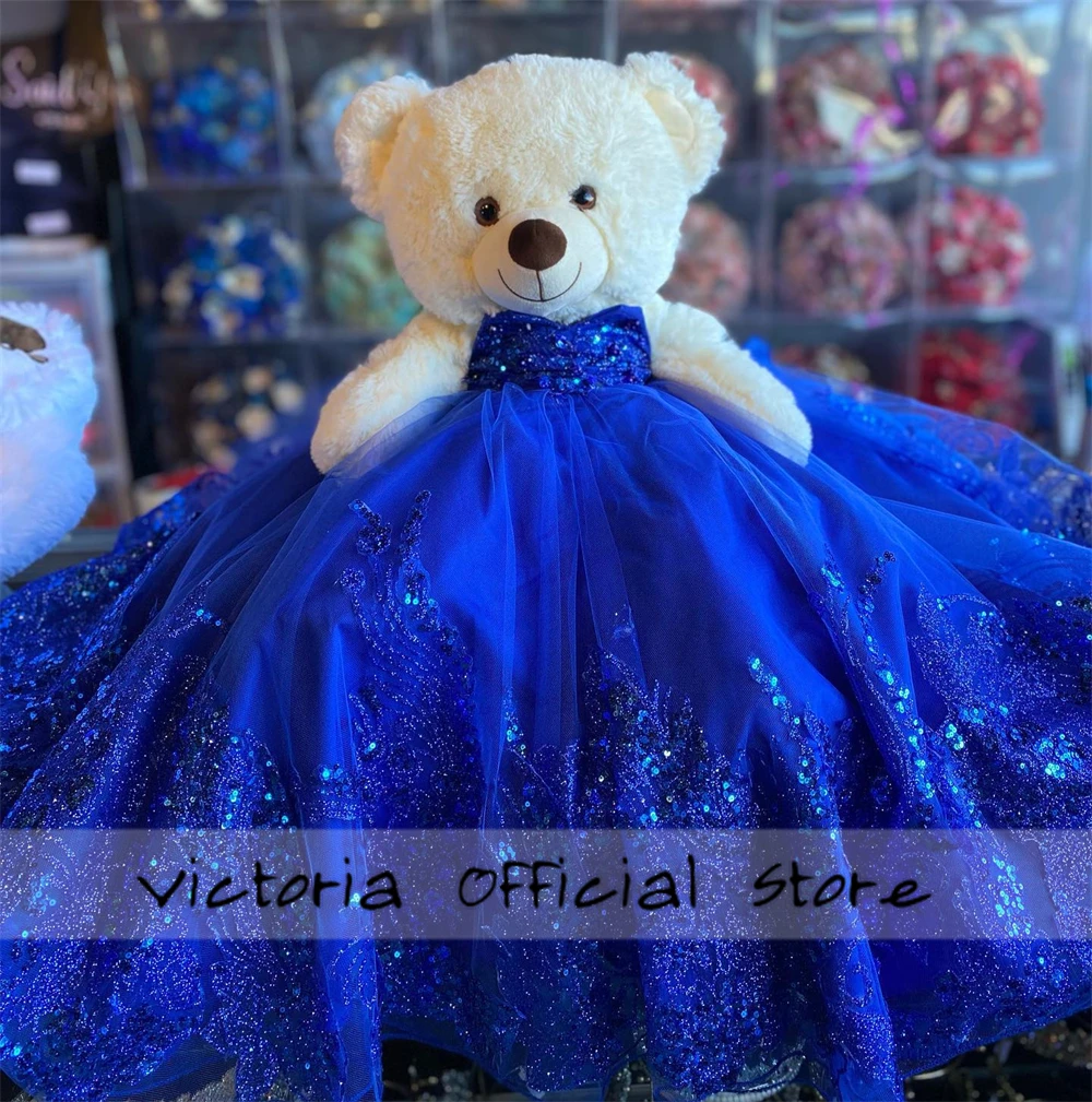 Appealing Sweetheart Royal Blue Personalized Quinceanera Teddy Bear Dresses Beaded Lace Appliques Quinceanera Bear Sixteen Gifts