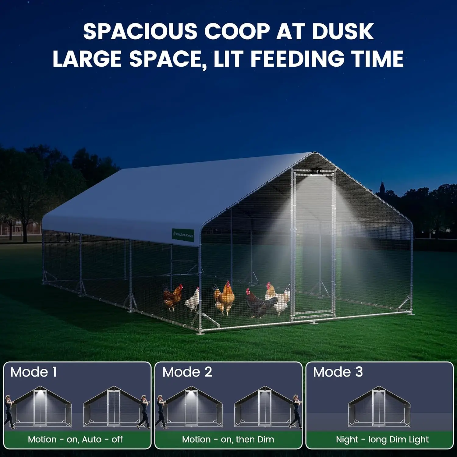 19.5x9.8x6.5ft Metal Chicken Coop, 3-Room Run, Hardware Cloth