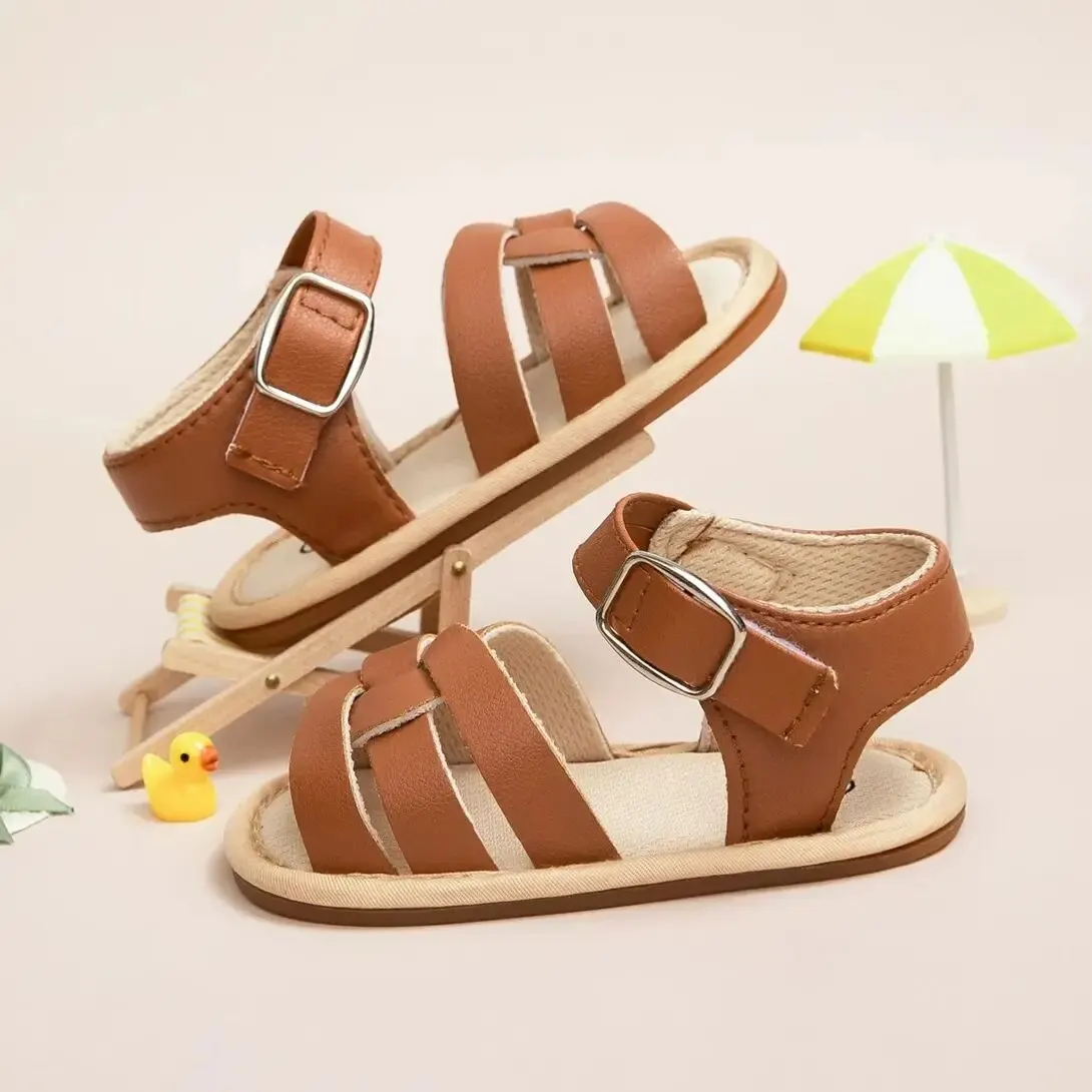 Meckior Summer Baby Garden Sandals Retro Style PU Leather Baby Boy Girl Shoes Rubber Sole Infant Toddler Non-Slip First Walkers