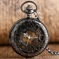 Steampunk Vintage Mechanical Pocket Watch Transparent Hollow Gearwheel Design Men's Hand Winding Pendant Chain Pocket Clock Male