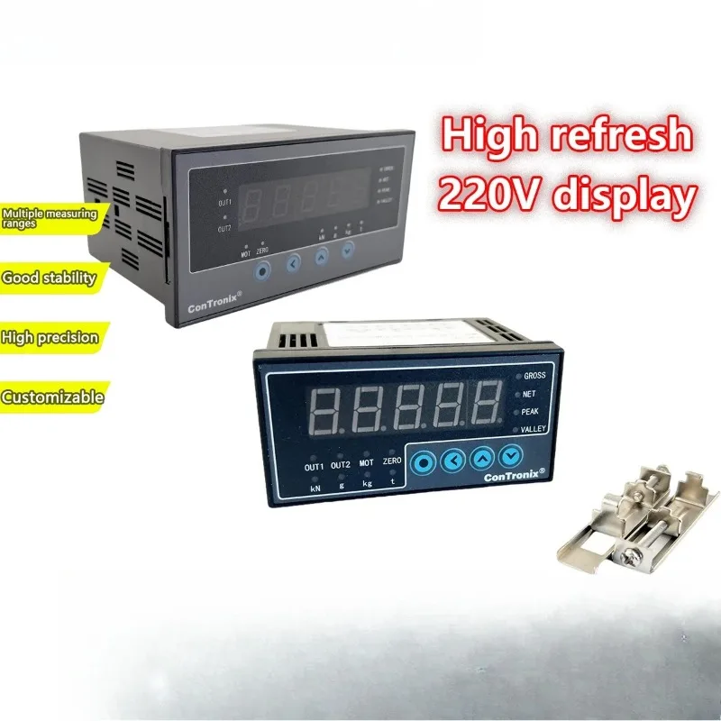 Load Cell Weight/Force Indicator, 0.8-2.5mV/V Input, Dual Alarm Output, IP65 Front, AC 100-240V