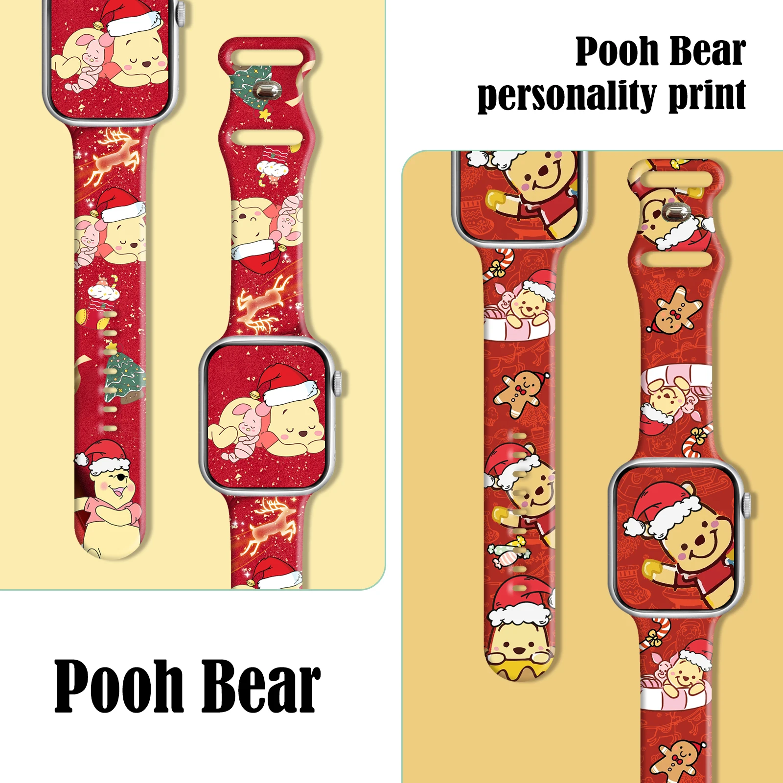 Disney Pooh Bear Christmas Strap for Apple Watch 45mm 44mm 42mm 41mm Silicone Band Replaceable Bracelet for iWatch 9 8 7 SE 6