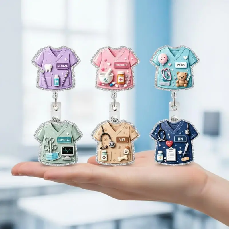 Glitter Nurse Uniform Badge Reel Rotatable Retractable Clip ID Card Holder For  Staff Hospital Work Identification