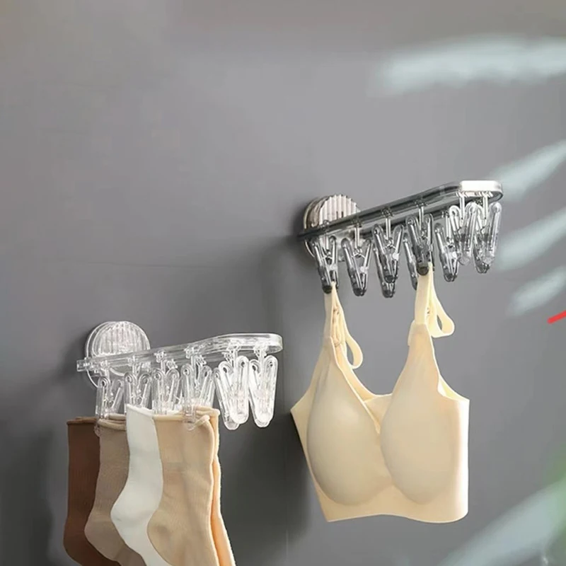 Suction Cup Folding Clothes Hanger No Punching Required Household Clothes Drying Rack Wall Hanging Sock Drying Rack