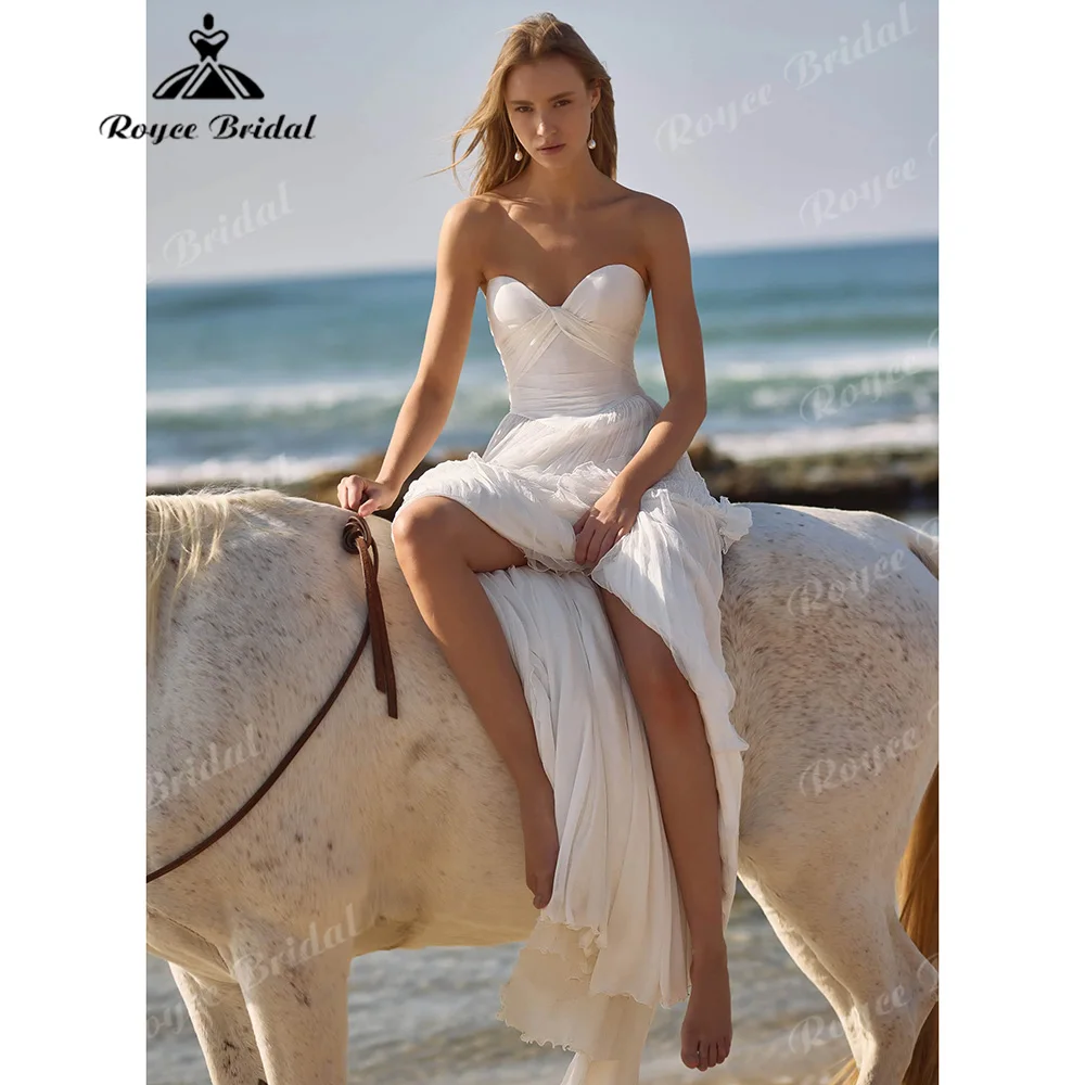 Sweetheart Strapless Wedding Dress Ruched Bodice Pleated Chiffon Ruffle Skirt Beach Bohemian Vestido De Novia Customized