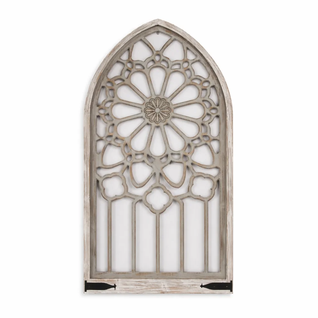

French Vintage Faux Window Wall Decor, Arched MDF Carved Wall Art, Rustic Farmhouse Entryway Wall Accent for Living Room Bedroom