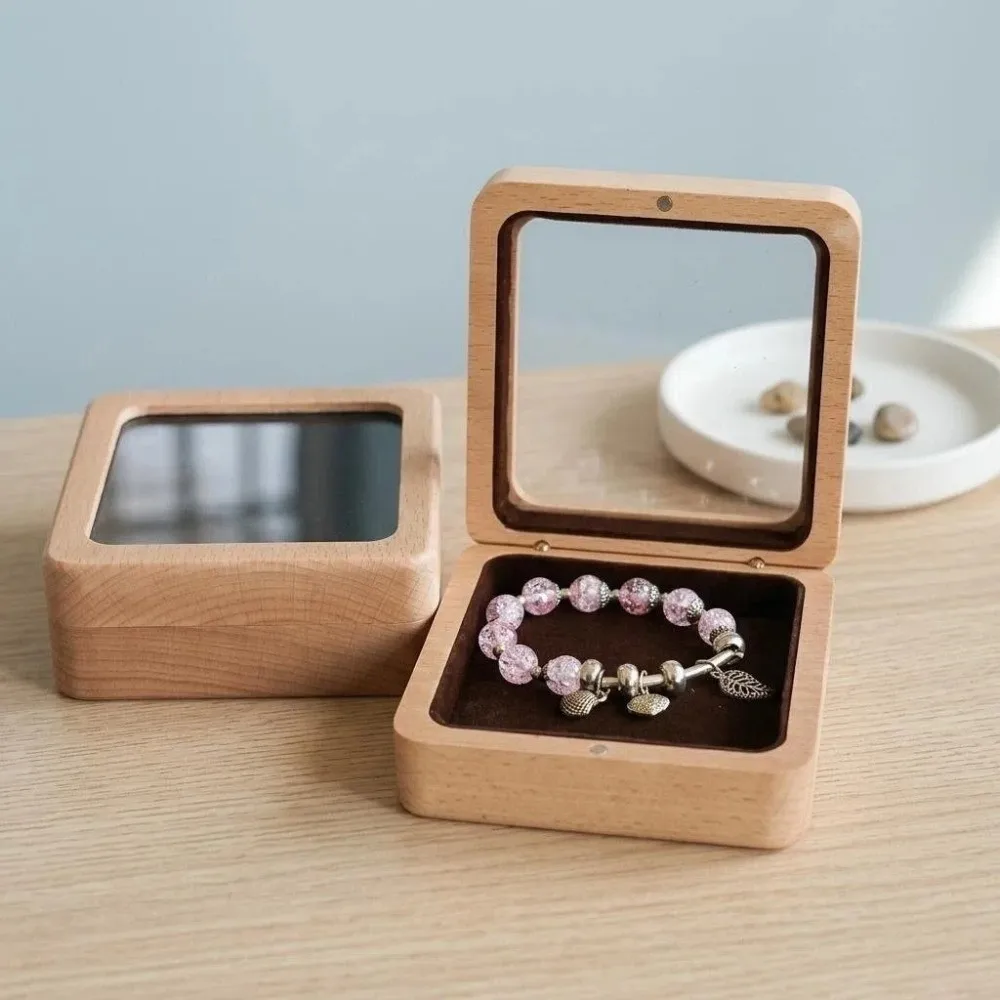 Luxury Wooden Bracelet Holder Square Packaging Transparent Lid Jewelry Box Anti-collision Storage Hand Chain Display Case Gifts