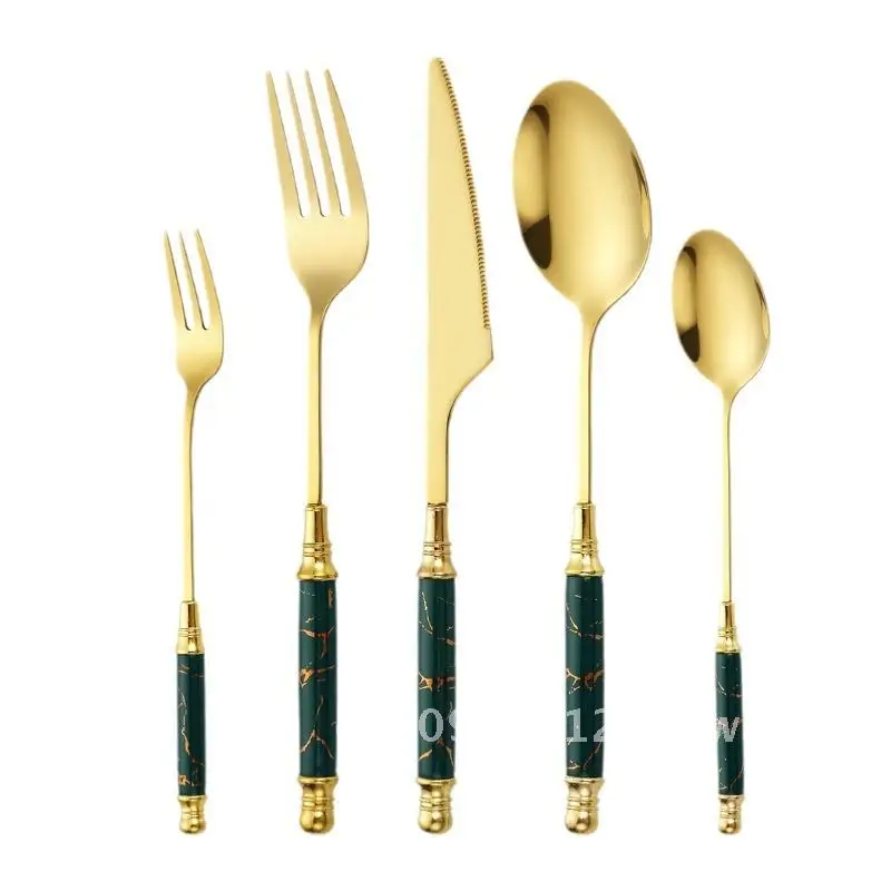 

Ceramic Stainless Steel Knife and Fork Spoon Western Food Creative Nordic Hotel Steak Knife and Fork Dessert Spoon Tableware