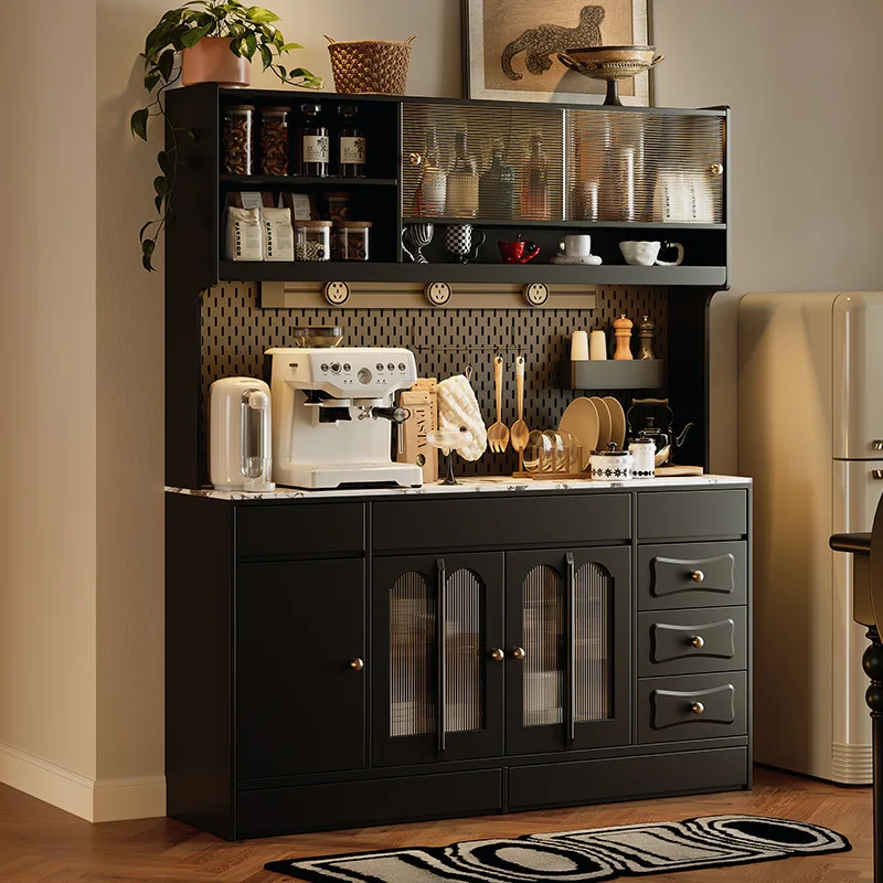 

American French retro restaurant wall storage black high multi-functional household coffee and tea cabinet