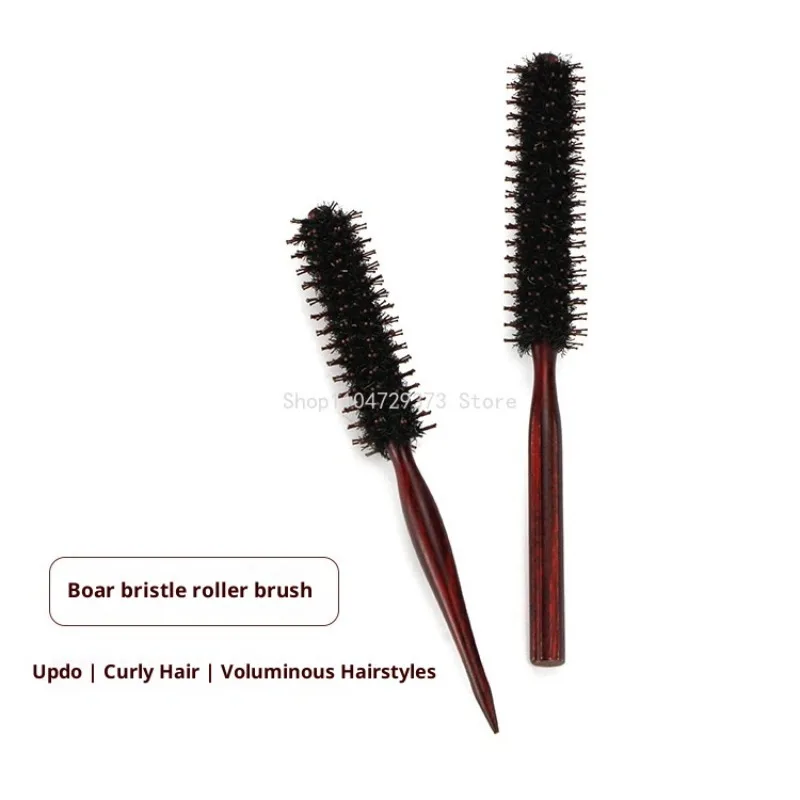 1 قطعة السوالف النايلون مجعد تصفيف الشعر الأسطوانة مشط فرشاة شعر مستديرة مع مقبض خشبي للشعر الرقيق أو القصير الرجال النساء استخدام #4