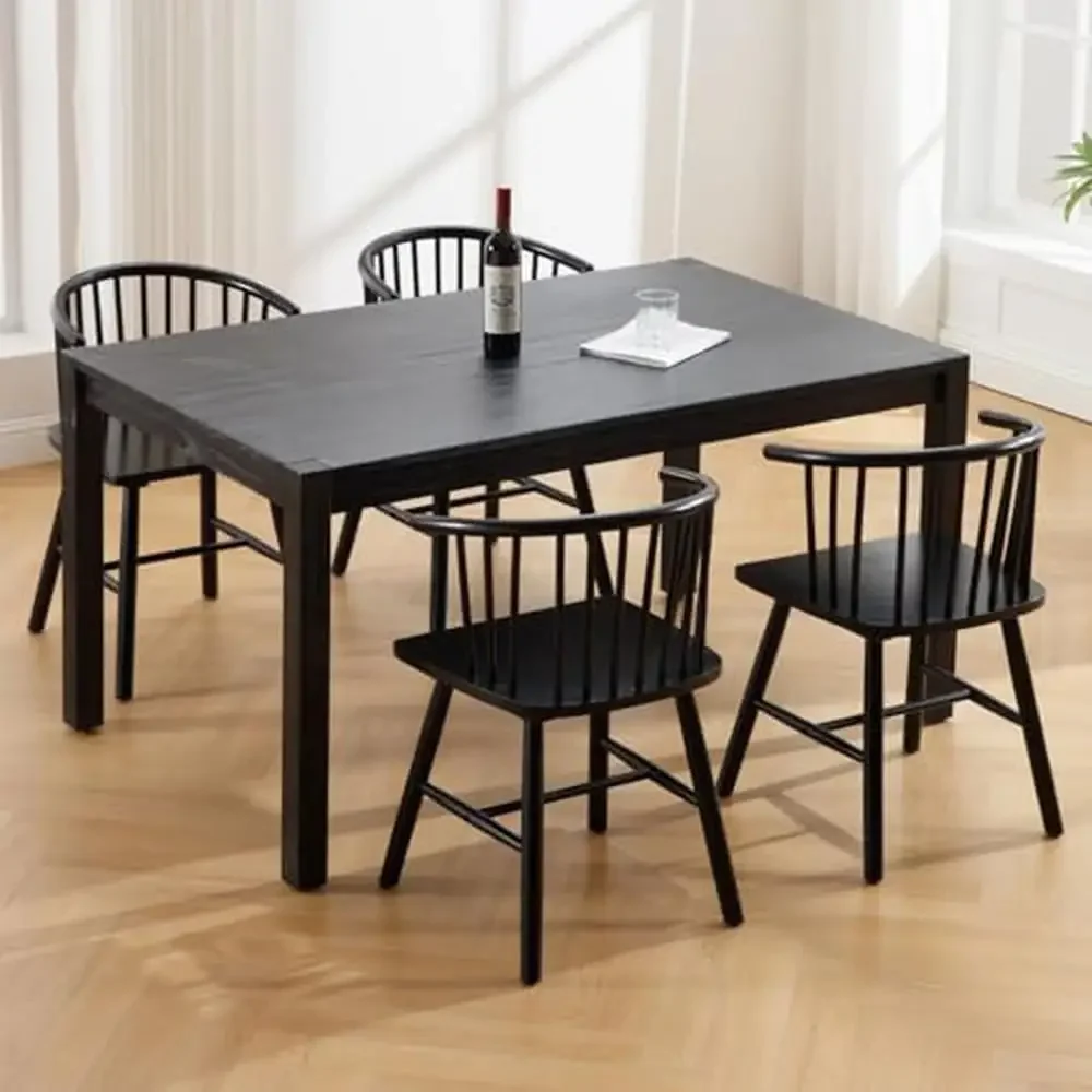 Set of 4 Solid Wood Dining Room Chairs Spindle Back Armchairs Black Kitchen Restaurants