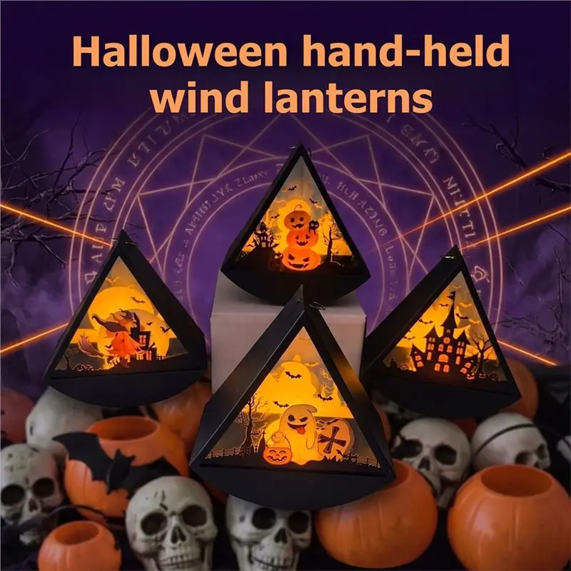 2Pcs Halloween Lantern Lights Witch Pumpkin Castle Themed Ornaments for Yard Garden Camping Home Party Table Centerpiece Decor