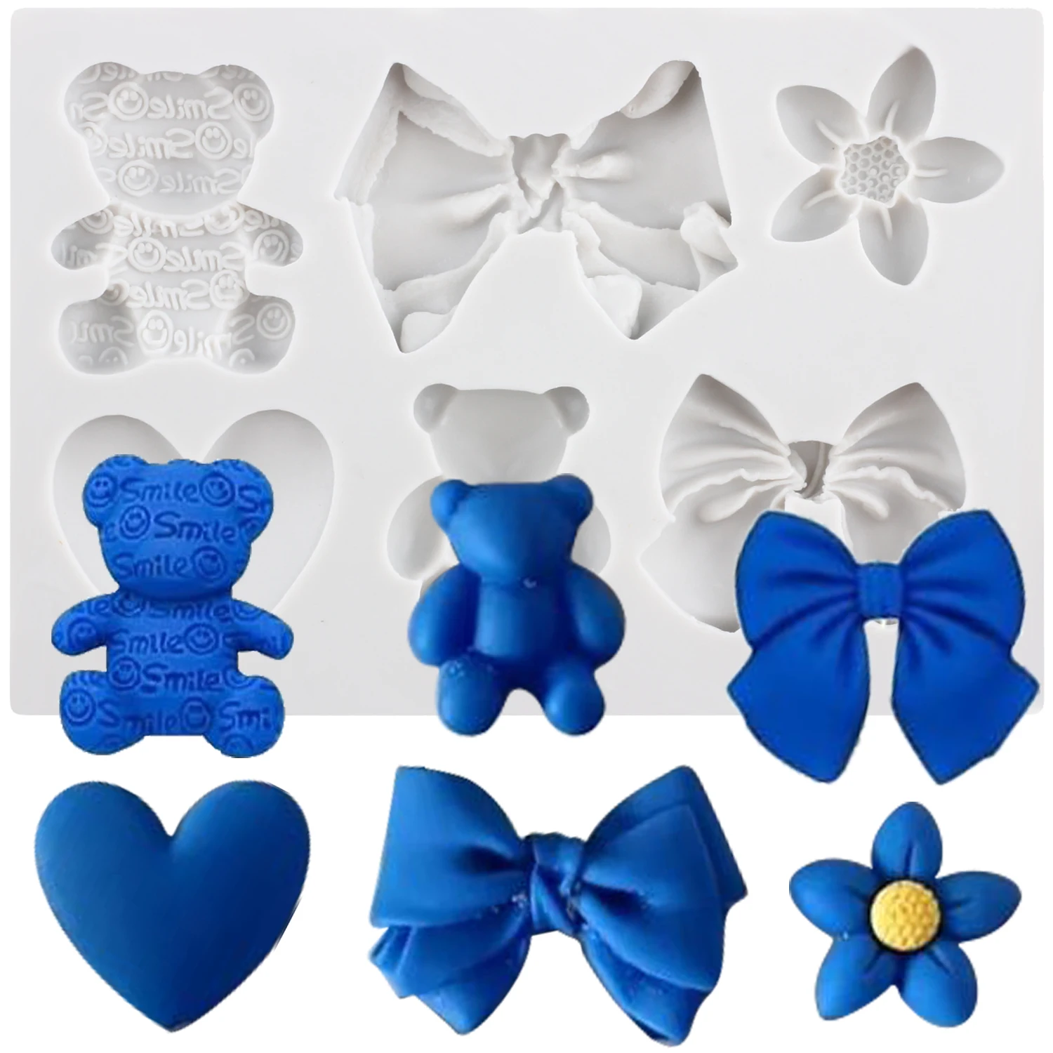 Bear Silicone Molds Bow Flower Fondant Cake Decorating Tools Cupcake Topper Chocolate Candy Sugar Craft Gum Paste Polymer Clay