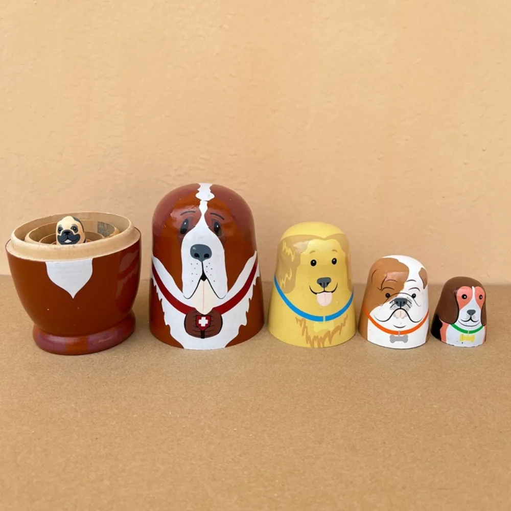 

Игрушки с ручной росписью, деревянные русские матрешки, коллекция украшений, матрешка с животными, ремесло, мультяшные штабелируемые куклы ручной работы