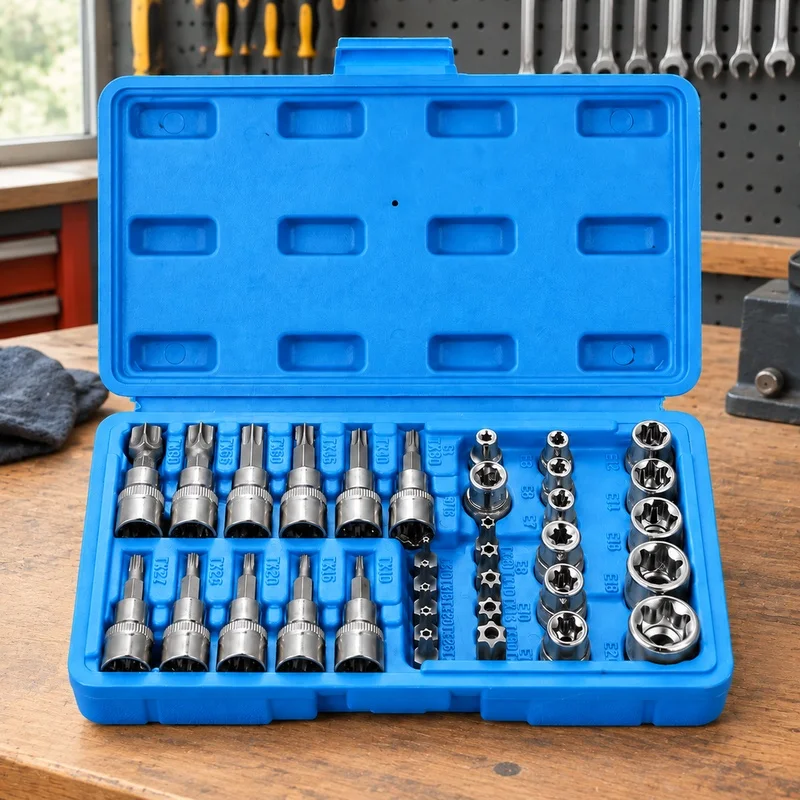 34-Piece Car Repair Socket Kit with Male & Female Torx Bits, 1/4