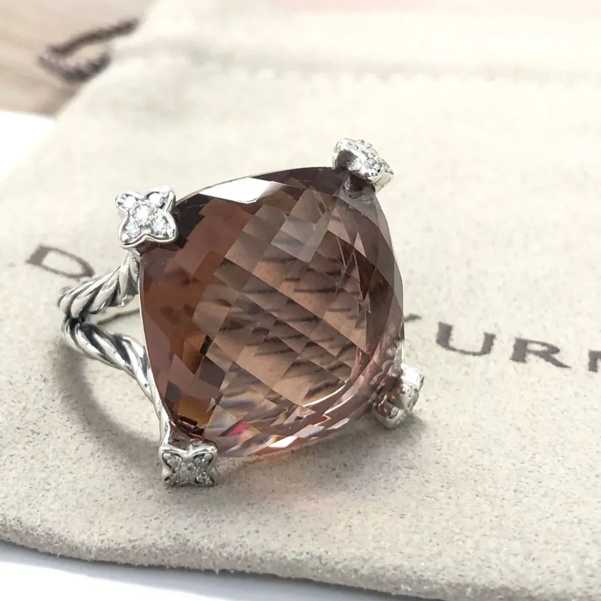 

David20mmRingFashion925SterlingSilverVintageNaturalstoneCSJA-ANEISeggform,adjustablefingerring,multifacetedcabochon,browncrystal
