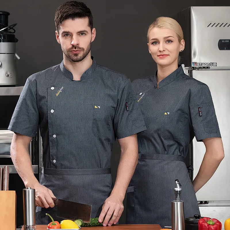 Uniforme de trabajo de cocina para restaurante de Hotel, chaqueta de Chef de manga corta, abrigo de cocina blanco de verano para Chef de pastelería y panadería