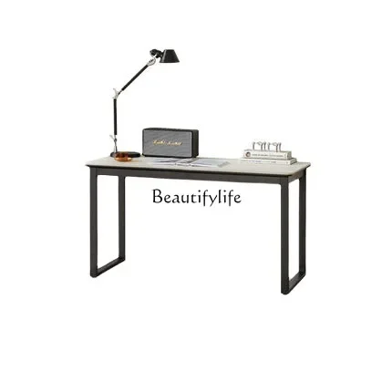 

Solid wood desk black wrought iron modern light luxury computer long table workbench