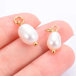 10Pcs/Lot Natural Pearl Charms Stainless Steel Pendant Bracelet Bead Necklace DIY For Jewelry Making Handmade Findings Wholesale