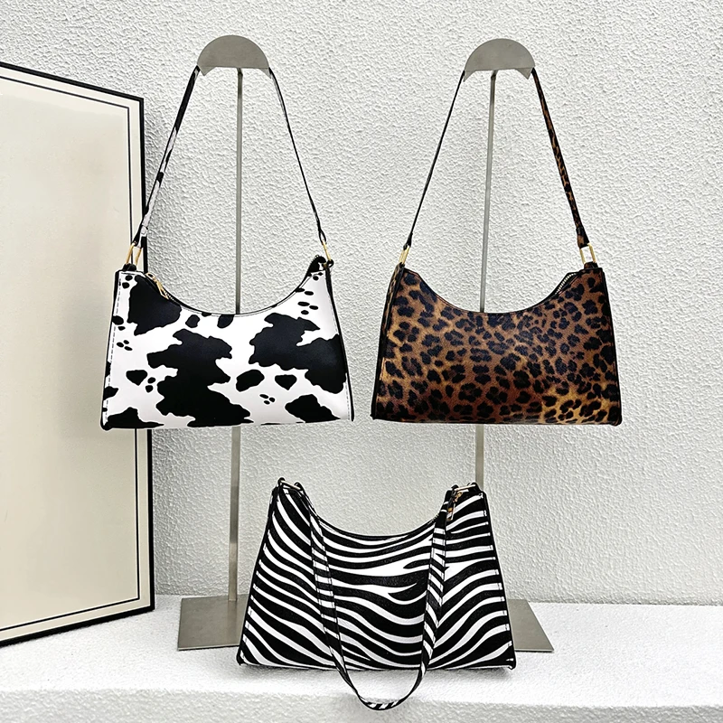 Fashion Zebra Leopard Print Women Handbag PU Leather Underarm Shoulder Bags Female Daily Totes Purse