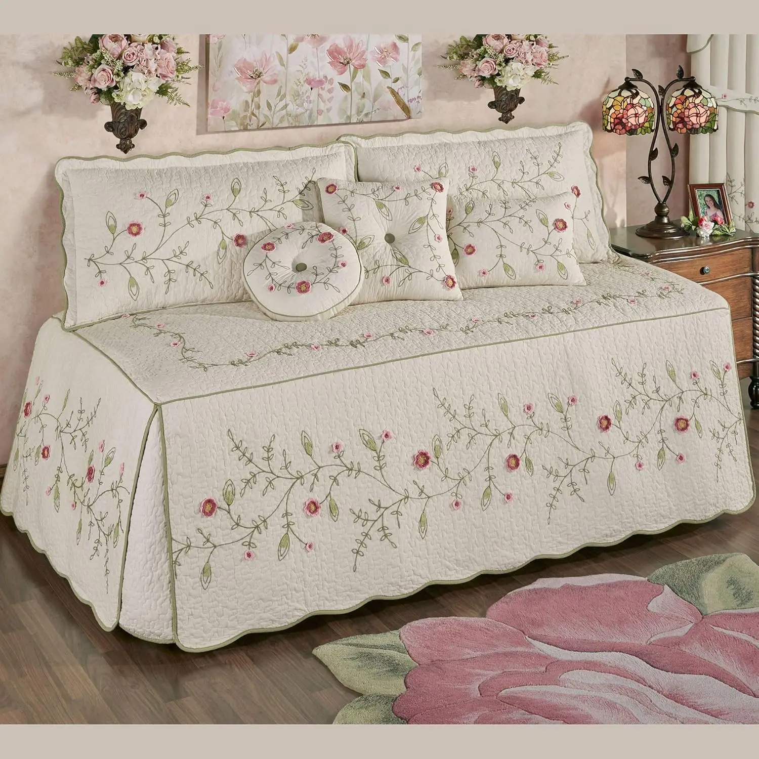 Posy Floral Crochet Natural Cotton Quilted Daybed Set