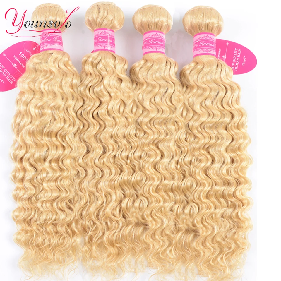 Younsolo 613 Blonde Deep Wave Bundles Brazilian Virgin Human Hair Deep Wave Hair Extensions 1/3/4 Pcs 613 Color Curly Bundles