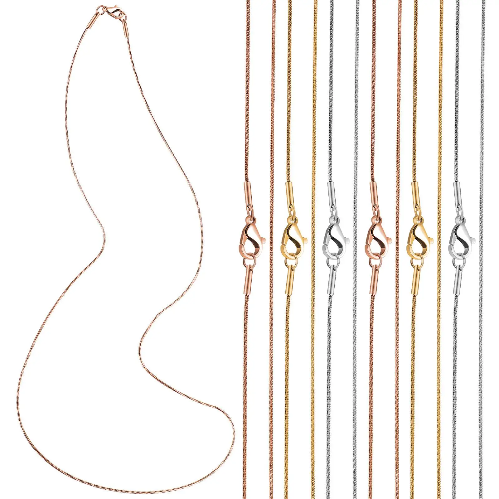 

12 Pcs Steel Necklace Chains Necklace Chain With Lobster Clasps 304 Grade DIY Jewelry Silver Rose 4 Each Bright Shiny
