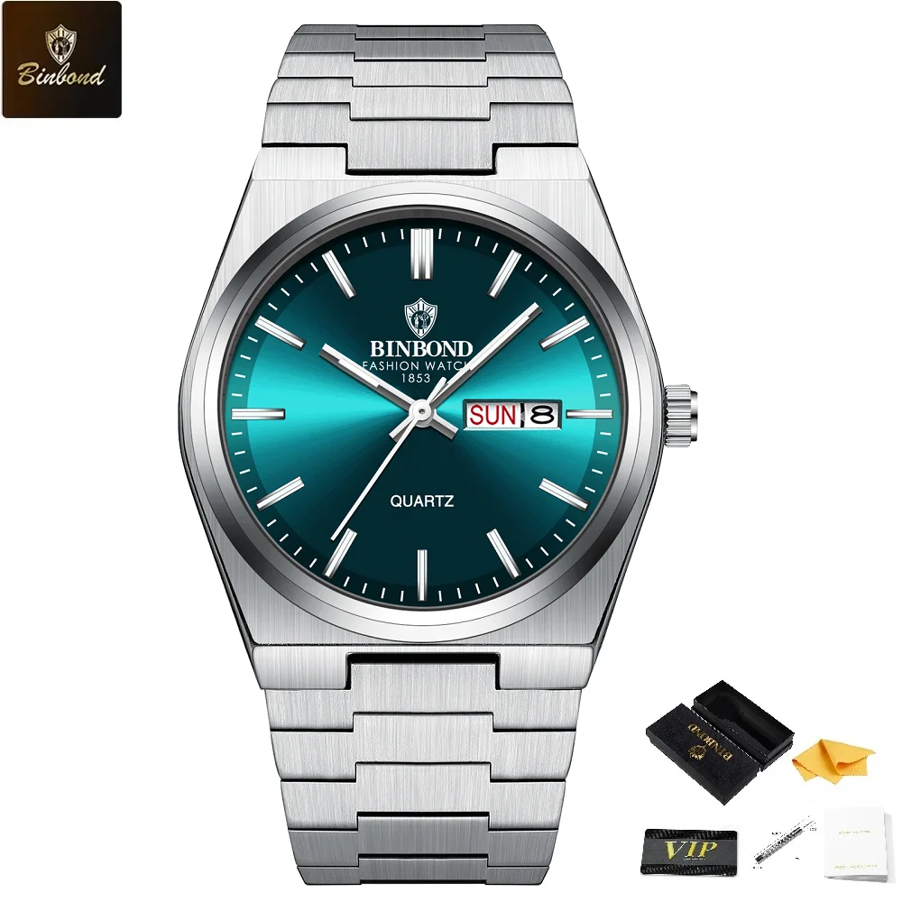 

BINBOND Men's Business and Leisure Quartz Watch Thin Edition Display Date and Week Indicator Needle with Luminous Light