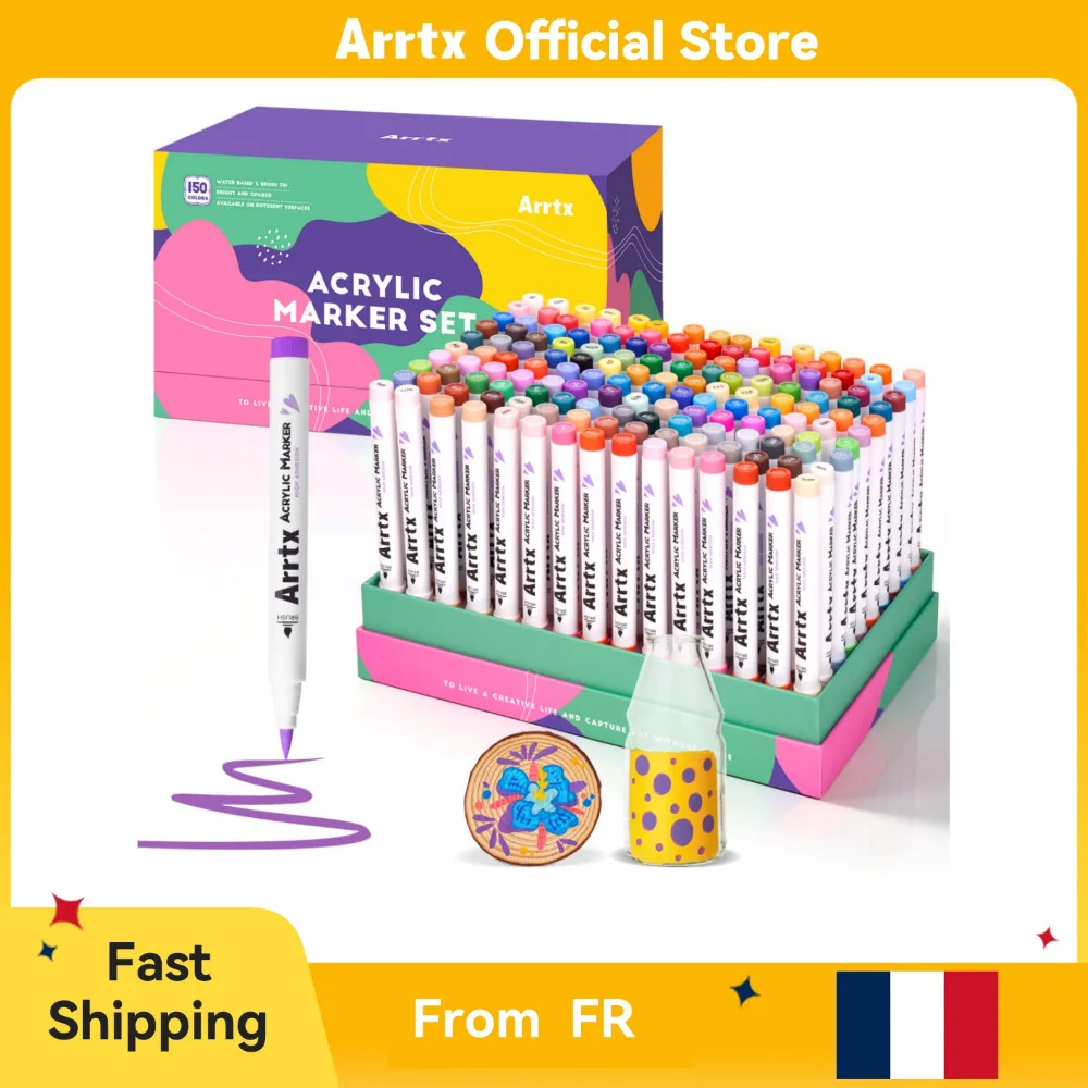 Arrtx 150 Farben Marker-Stifte, Acryl-Farbstifte für Cartoon, Anime, Comic - Pinselspitze für Steinmalerei, Holz, Leinwand, DIY