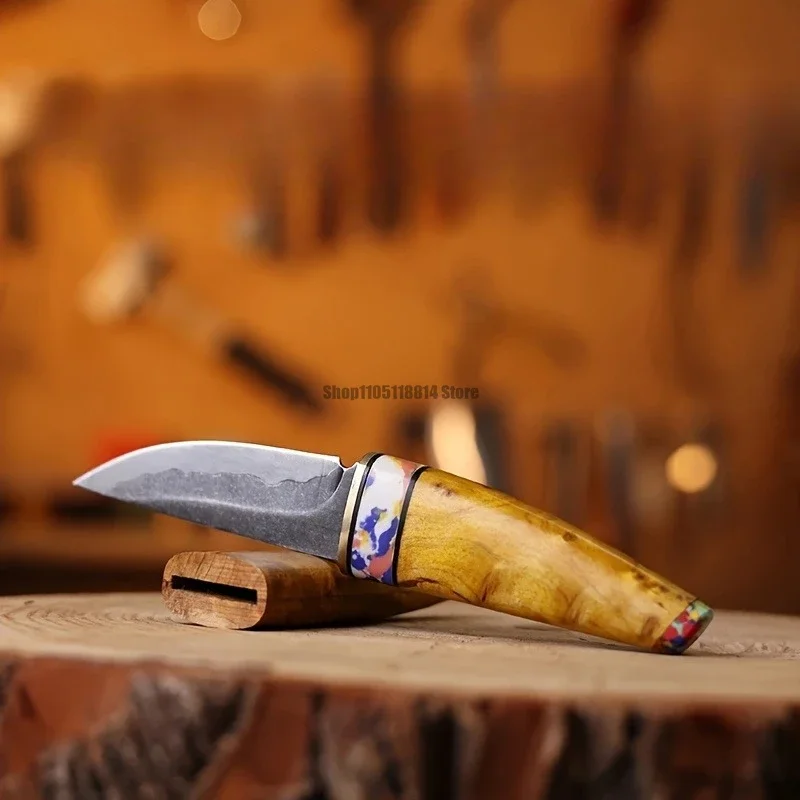 Golden Handle Camping Straight Knife Fixed Blade Camping Hunting Survival EDC Hiking Fishing Multitools Hand Knives EDC Knife