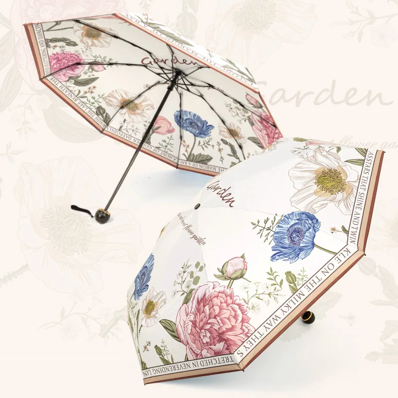 Floral Fragrance Overflows Folding Sun Umbrella for Sun Protection UV Protection Sun Shading Folding Umbrella