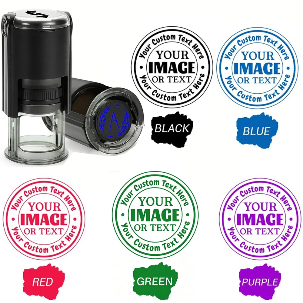 Benutzerdefinierte Logo-Stempel Selbstfärbend - Personalisierter Geschäftslogo-Textstempel - Individueller Bild-Selbstfärbestempel für Büro - 5 Tintenfarben