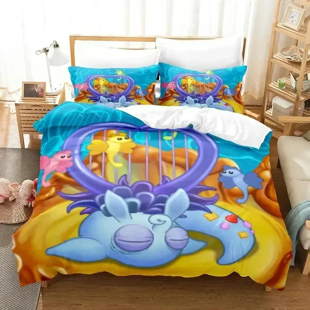 Luxury New 3D Print Game My Singing Monsters Bedding Set Duvet Cover Bed Set Quilt Cover Pillowcase Size Boys Adult Bedding Set