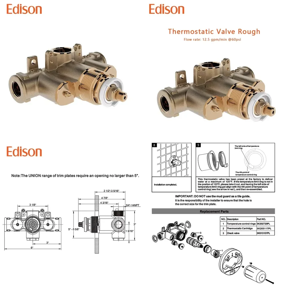 WSQ Edison High Quality NPT Thread Thermostatic Safety Structure Rough Pressure Balancing Valve Backflow Prevention