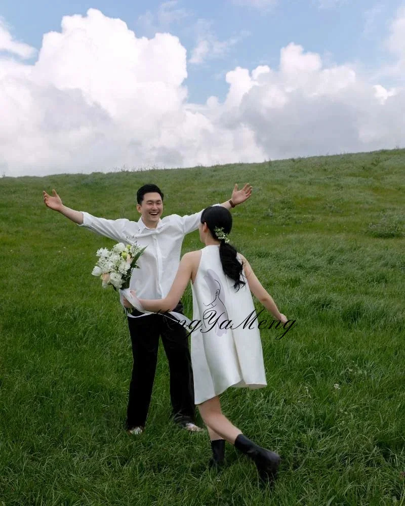 ZHUISHU Simple A Line Short Wedding Party Dresses Korea Photo shoot O-Neck Mini Bridal Gowns Formal Party Dress Plus Size Summer