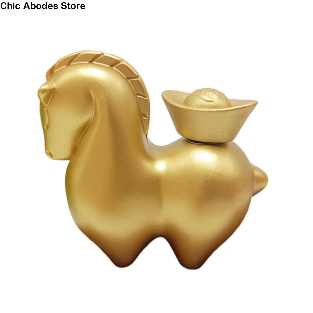 

Chinese Style Rotating Ingots Horse Statue Realistic Traditional Zodiac Horse Figurines Gold Unique Retro Pony Sculpture