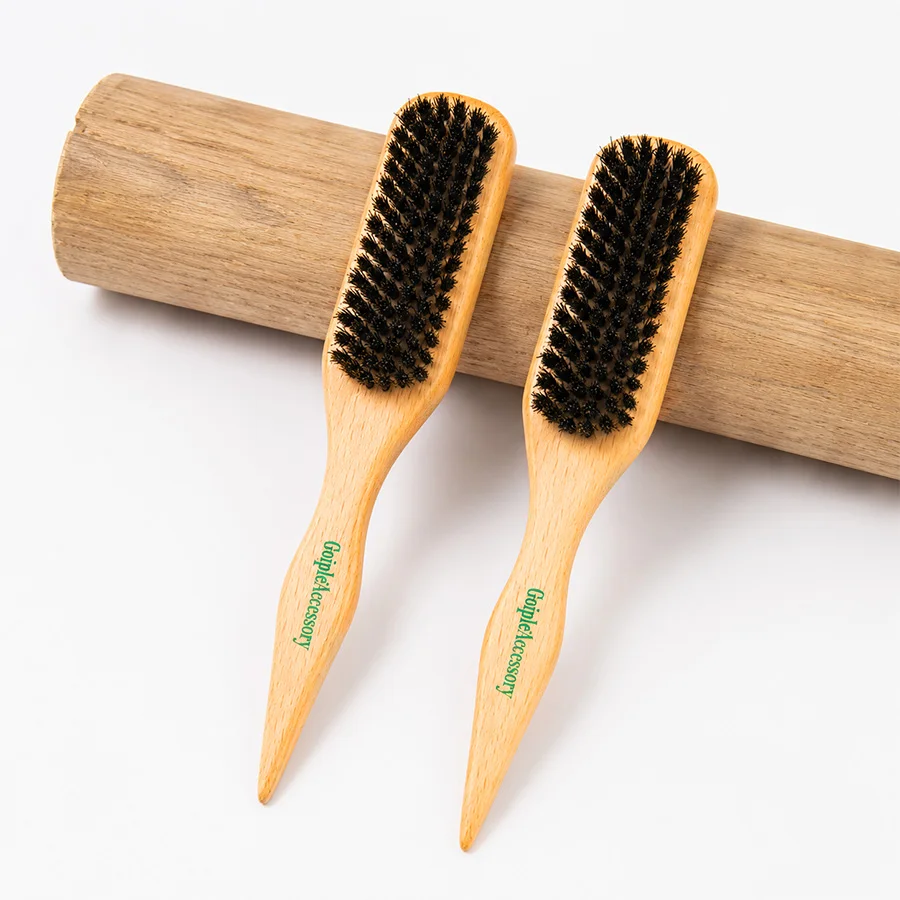 2 Pcs Natural Bristle Slick Back Hair Brush with Rat Tail, Smoothing Brush for Flyaways, Frizz, Sleek Ponytail, Buns & Edges