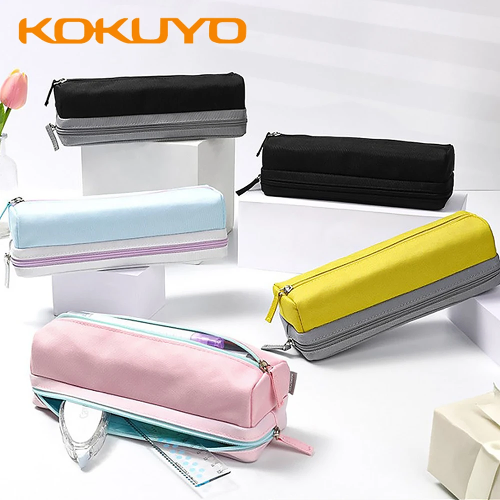 2026 New Japan KOKUYO Pencil Case Color Blocking Double-layer Classification Storage Bag Large Capacity Kawaii Bag Stationery