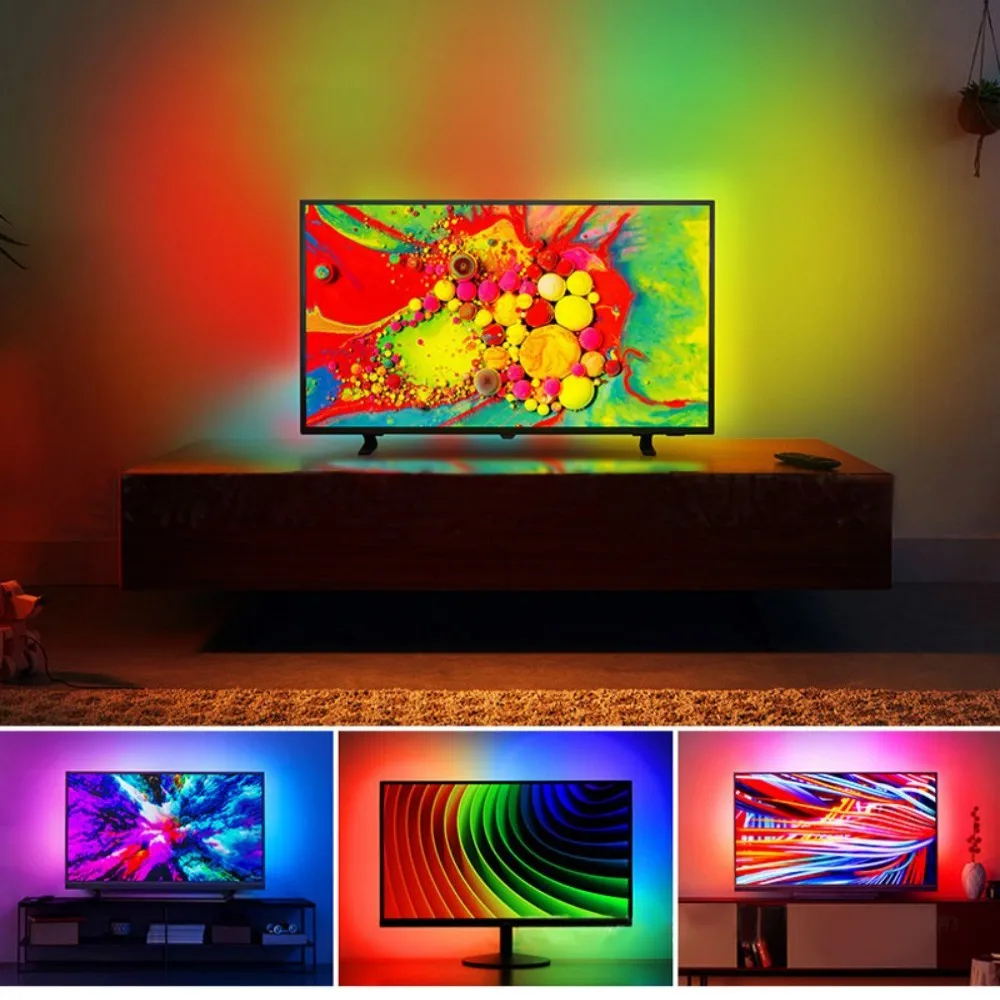 WS2812B TV Backlight LED Strip Ambient Lights 16 Million Pixels with Sync Box Power Supply Work with Android TV System PC Decor